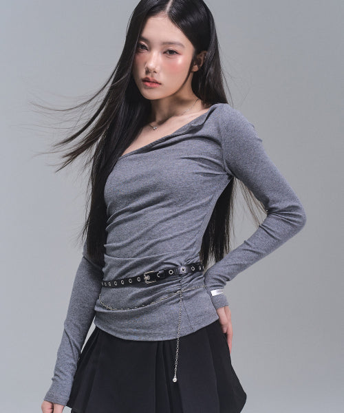 Chloe Unbalanced Sleeve Top [GREY]