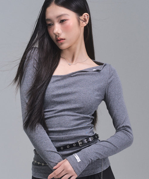 Chloe Unbalanced Sleeve Top [GREY]