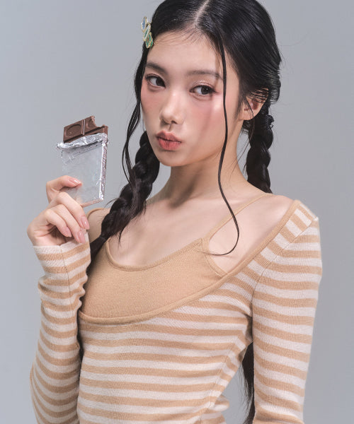 Coy Stripe Knit Top [CARAMEL]