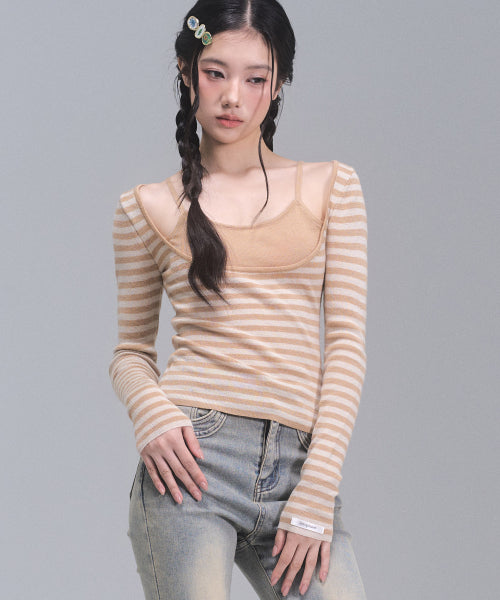 Coy Stripe Knit Top [CARAMEL]