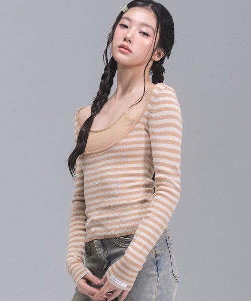 Coy Stripe Knit Top [CARAMEL]