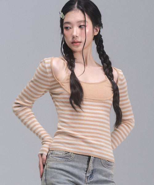 Coy Stripe Knit Top [CARAMEL]