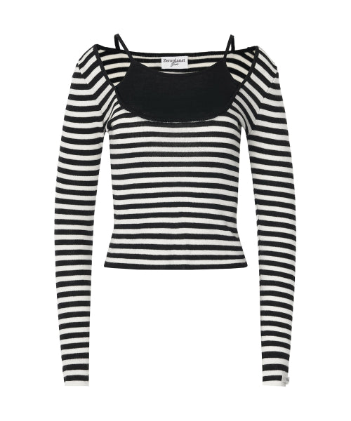 Coy Stripe Knit Top [BLACK]