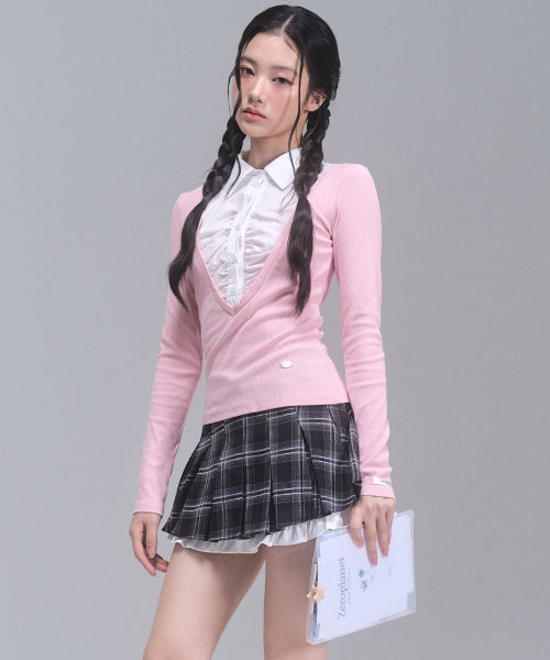Katie Layered Long Sleeve Top [PINK]