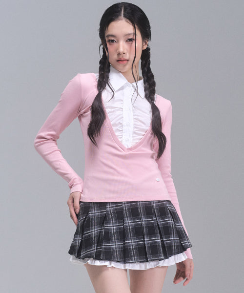 Katie Layered Long Sleeve Top [PINK]