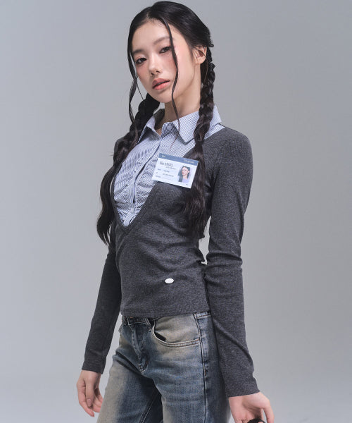 Katie Layered Long Sleeve Top [CHARCOAL]