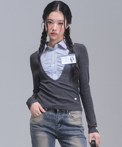 Katie Layered Long Sleeve Top [CHARCOAL]