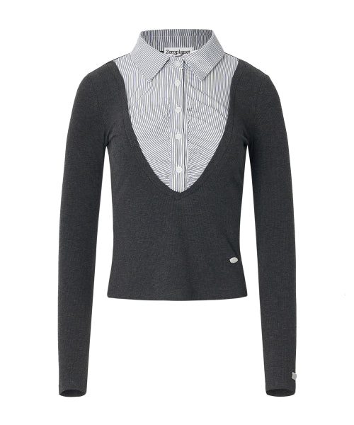 Katie Layered Long Sleeve Top [CHARCOAL]