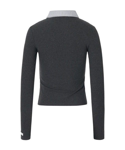 Katie Layered Long Sleeve Top [CHARCOAL]
