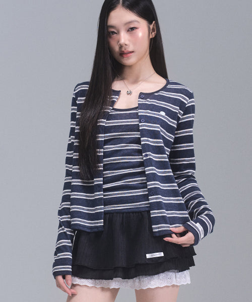 Kelly Stripe Cardigan Set [NAVY]