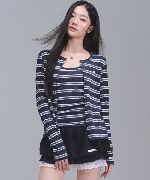Kelly Stripe Cardigan Set [NAVY]