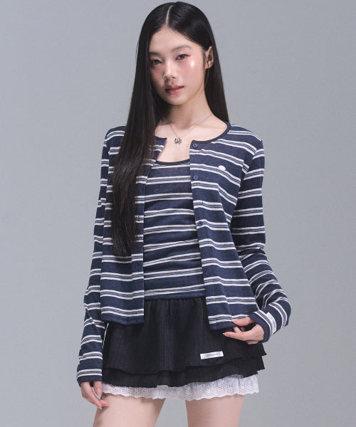 Kelly Stripe Cardigan Set [NAVY]