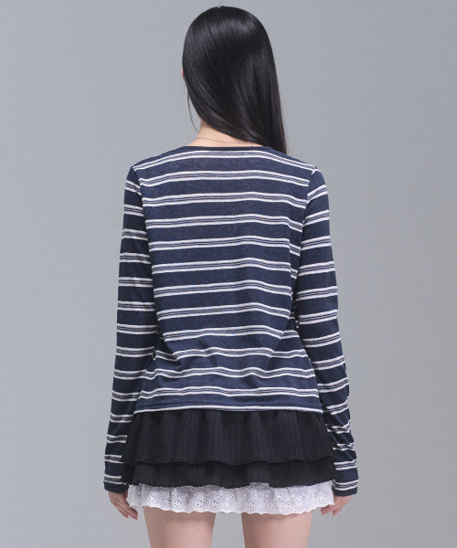 Kelly Stripe Cardigan Set [NAVY]