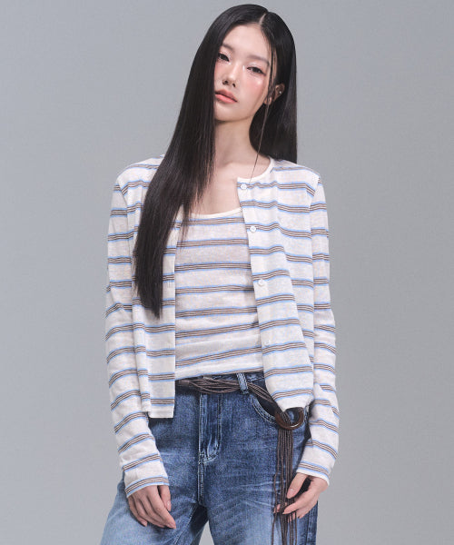 Kelly Stripe Cardigan Set [IVORY]