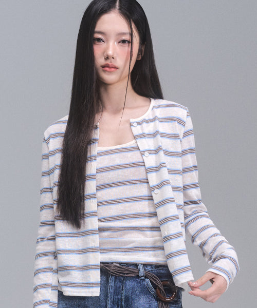 Kelly Stripe Cardigan Set [IVORY]