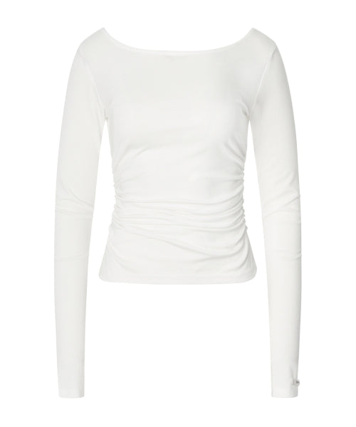 Joy Shirring Long Sleeve Top [WHITE]
