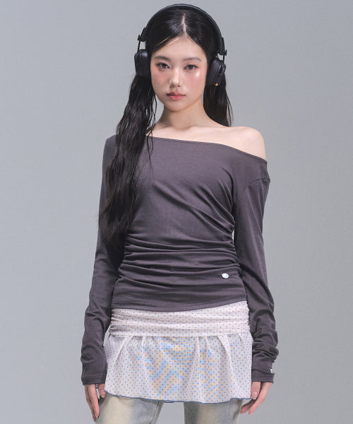 Joy Shirring Long Sleeve Top [CHARCOAL]