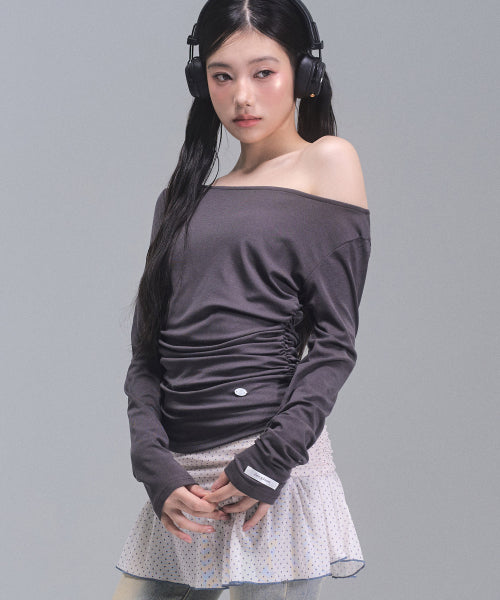 Joy Shirring Long Sleeve Top [CHARCOAL]