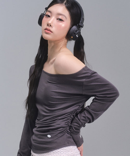 Joy Shirring Long Sleeve Top [CHARCOAL]