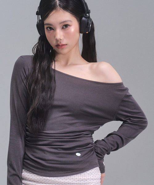 Joy Shirring Long Sleeve Top [CHARCOAL]