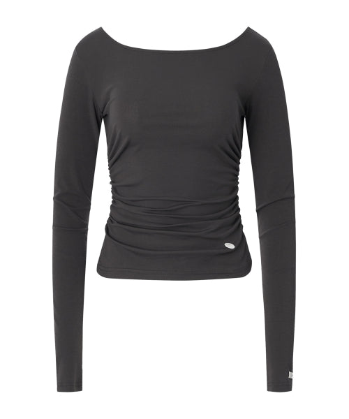Joy Shirring Long Sleeve Top [CHARCOAL]