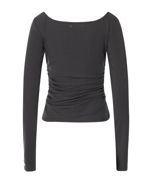 Joy Shirring Long Sleeve Top [CHARCOAL]