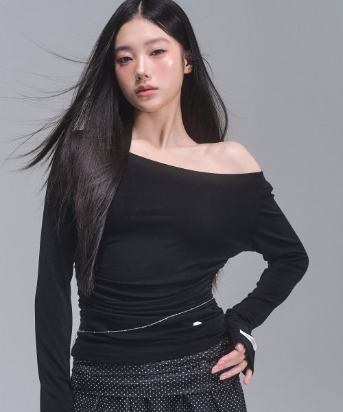 Joy Shirring Long Sleeve Top [BLACK]