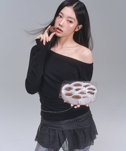 Joy Shirring Long Sleeve Top [BLACK]