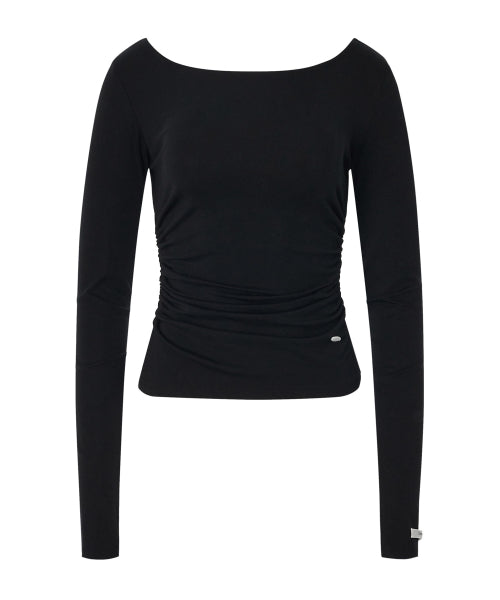 Joy Shirring Long Sleeve Top [BLACK]