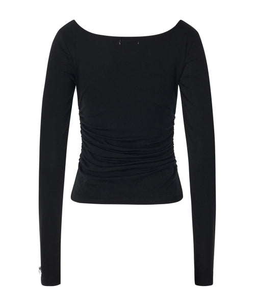 Joy Shirring Long Sleeve Top [BLACK]
