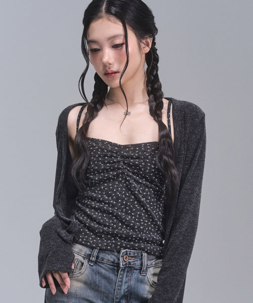 Jane Flower Cardigan Set [CHARCOAL]