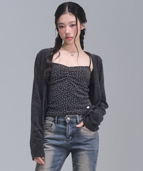 Jane Flower Cardigan Set [CHARCOAL]