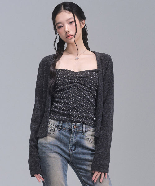 Jane Flower Cardigan Set [CHARCOAL]