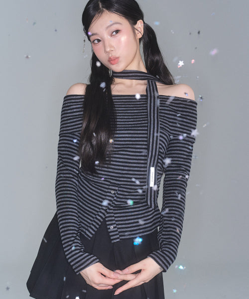 Ian Off-Shoulder Scarf Set [STRIPE]