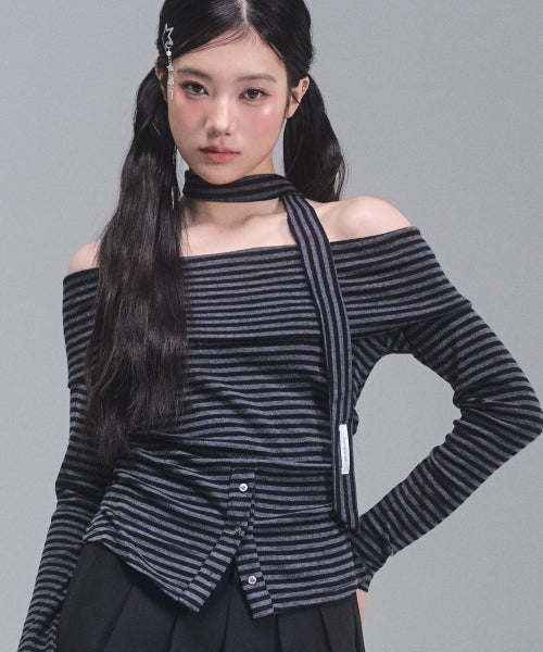 Ian Off-Shoulder Scarf Set [STRIPE]