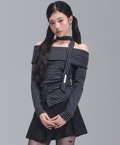 Ian Off-Shoulder Scarf Set [STRIPE]