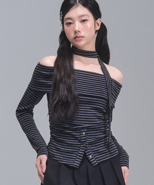 Ian Off-Shoulder Scarf Set [STRIPE]