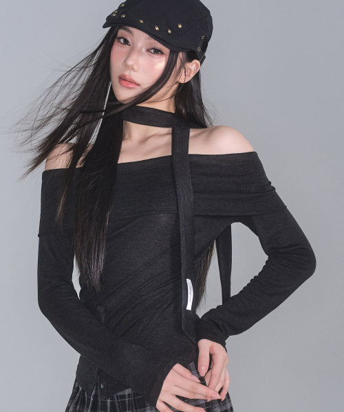 Ian Off-Shoulder Scarf Set [CHARCOAL]