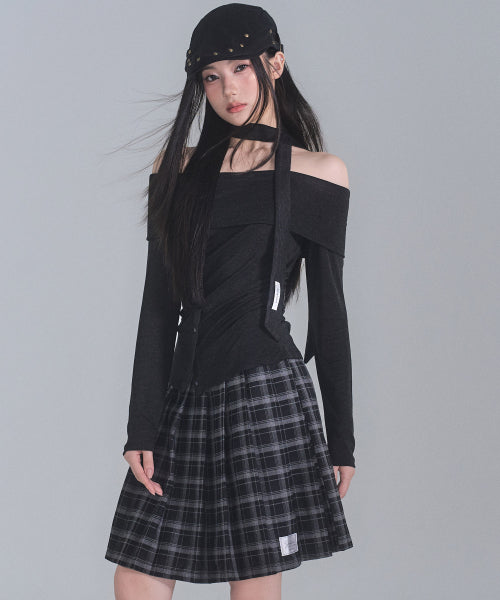 Ian Off-Shoulder Scarf Set [CHARCOAL]