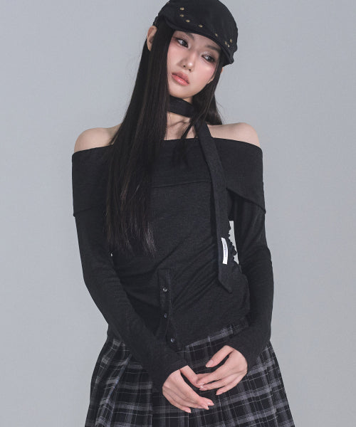 Ian Off-Shoulder Scarf Set [CHARCOAL]