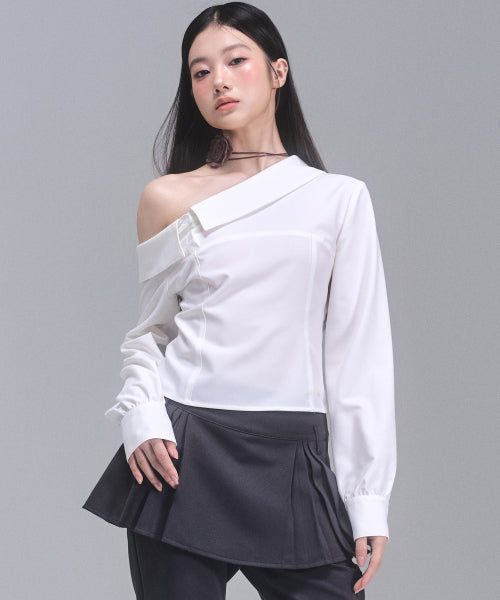 Aimee Unbalanced Off-Shoulder Shirt [WHITE]