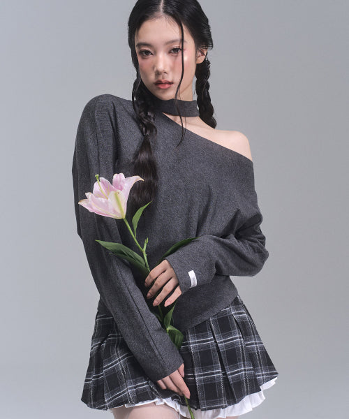 Irene Unbalanced Button Top [CHARCOAL]