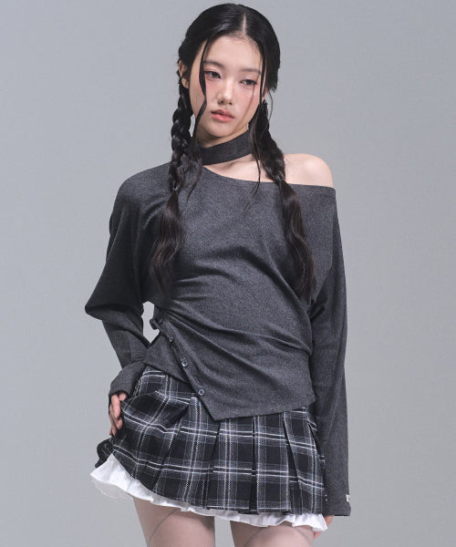 Irene Unbalanced Button Top [CHARCOAL]