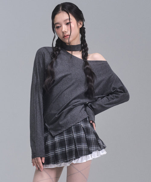 Irene Unbalanced Button Top [CHARCOAL]