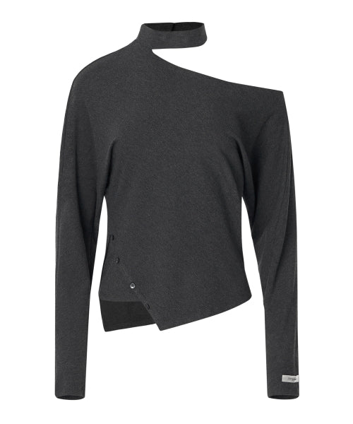 Irene Unbalanced Button Top [CHARCOAL]