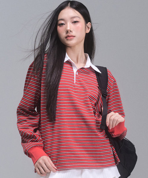 Sydney Stripe Collar Sweatshirt [RED]