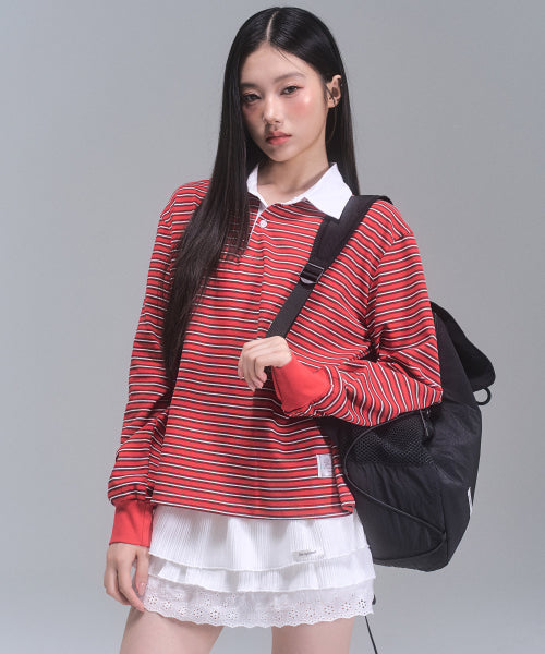 Sydney Stripe Collar Sweatshirt [RED]