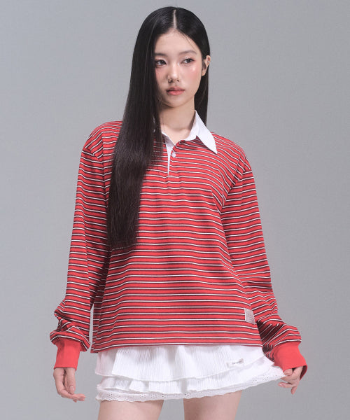 Sydney Stripe Collar Sweatshirt [RED]