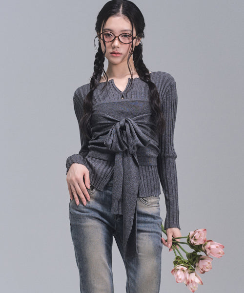 Celina Burton Bustier Knitwear Set [CHARCOAL]