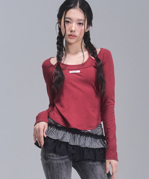Lisa Ribbon Layered Long Sleeve Top [RED]